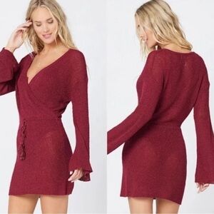 l*space Burgundy Wrap Swim Coverup Dress